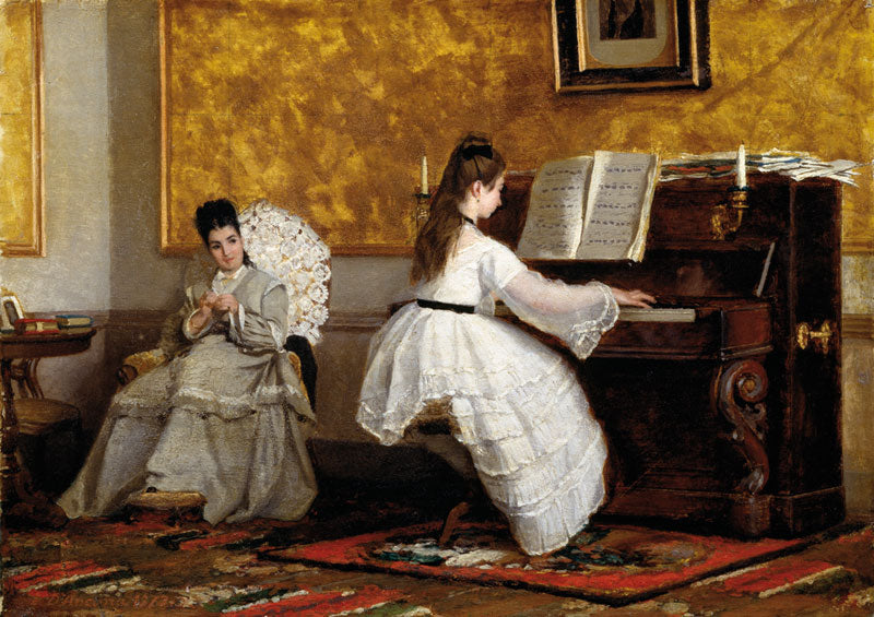 The Piano Lessen, vintage artwork by Vito D'Ancona, 12x8" (A4) Poster