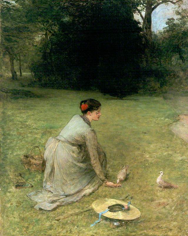 Feeding Pigeons, vintage artwork by Sir William Quiller Orchardson, 12x8" (A4) Poster