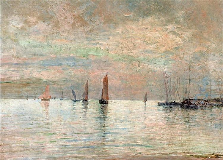 Seascape, Le Harve, vintage artwork by Maurice Courant, 12x8" (A4) Poster