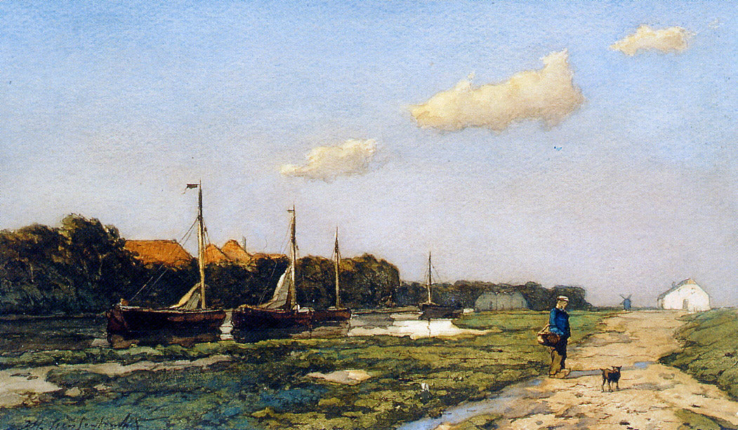 Along the canal, vintage artwork by Johan Hendrik Weissenbruch, 12x8" (A4) Poster