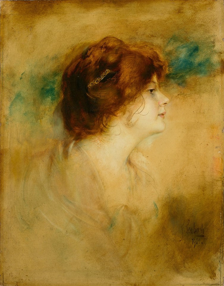 Red-headed woman in profile, vintage artwork by Franz von Lenbach, 12x8" (A4) Poster