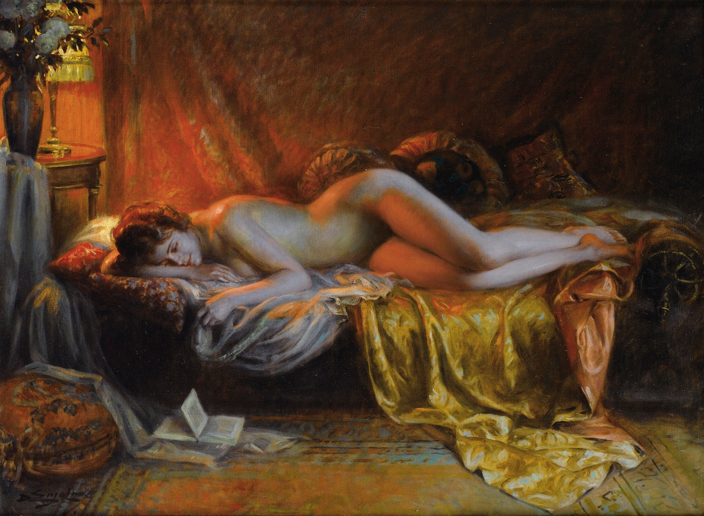 Just Finishing Reading a Novel, vintage artwork by Delphin Enjolras, 12x8" (A4) Poster
