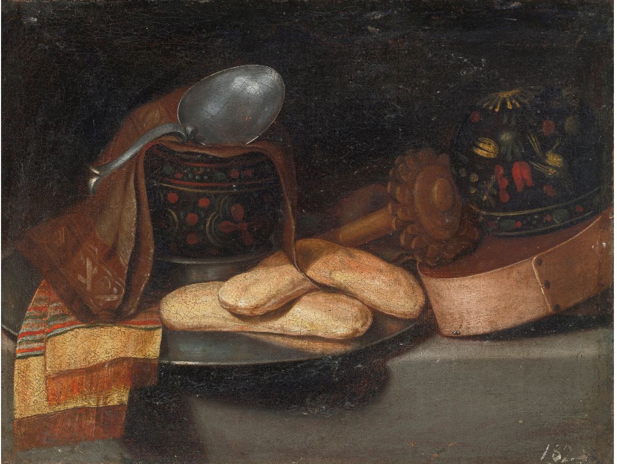 A Chocolate Service with a Woodem Box, vintage artwork by Juan van der Hamen, 12x8" (A4) Poster