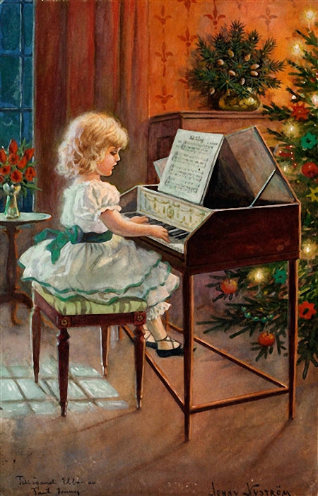 Girl at the Piano, vintage artwork by Jenny Nyström, 12x8" (A4) Poster