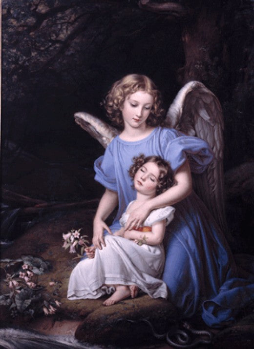 Guardian angel at the brook, vintage artwork by Joseph Karl Stieler, 12x8" (A4) Poster