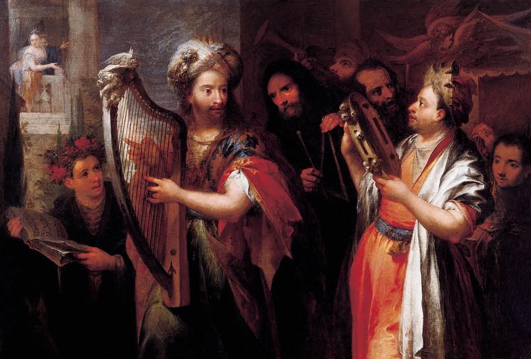 King David Playing the Zither, vintage artwork by Andrea Celesti, 12x8" (A4) Poster