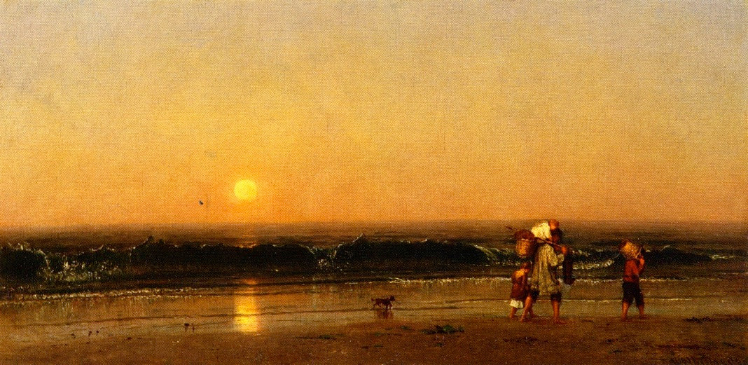 Moonrise on the Water, vintage artwork by Thomas Worthington Whittredge, 12x8" (A4) Poster