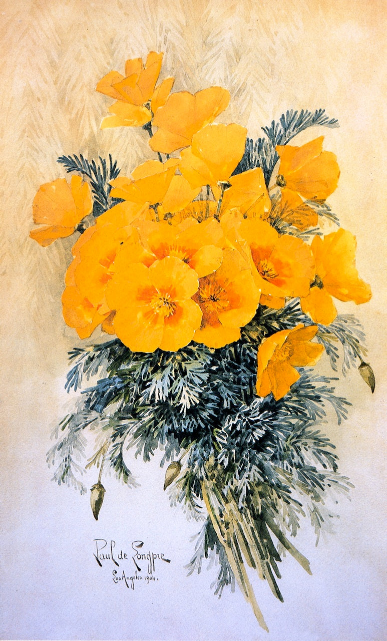 A Bunch of California Poppies, vintage artwork by Raoul de Longpre, 12x8" (A4) Poster