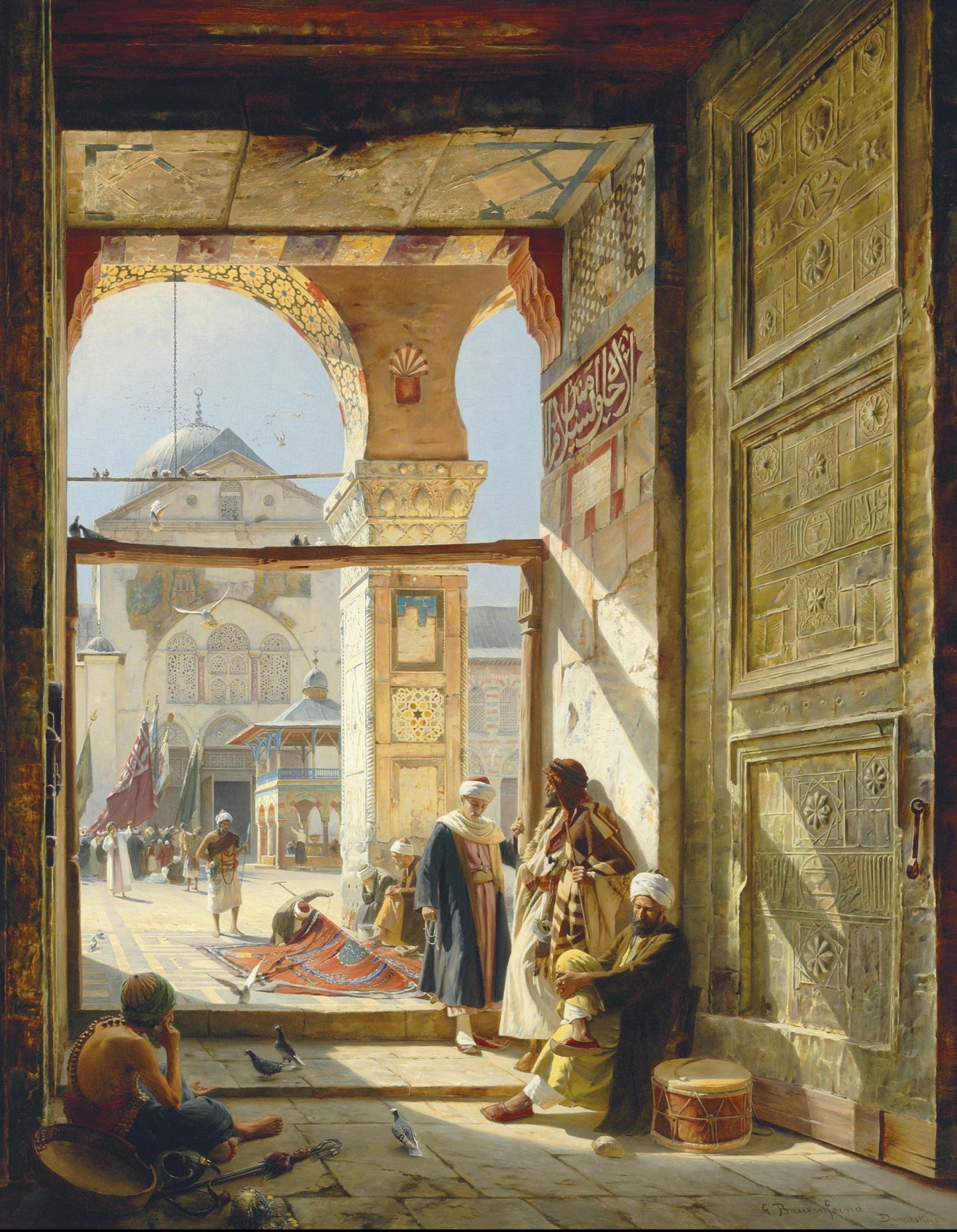 At the Door of the Umayyad Mosque, vintage artwork by Gustav Bauernfeind, 12x8" (A4) Poster
