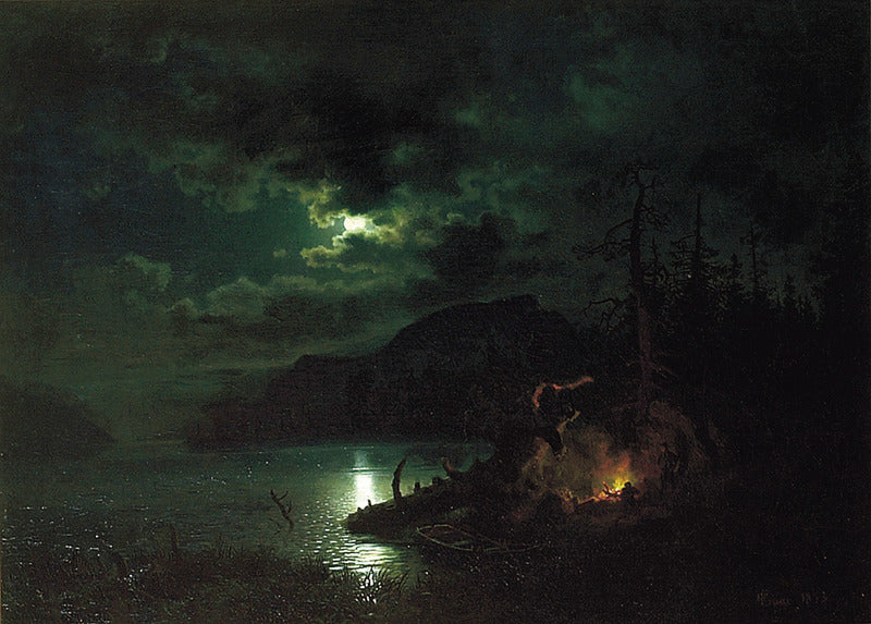 Forest lake in moonlight, vintage artwork by Hans Gude, 12x8" (A4) Poster