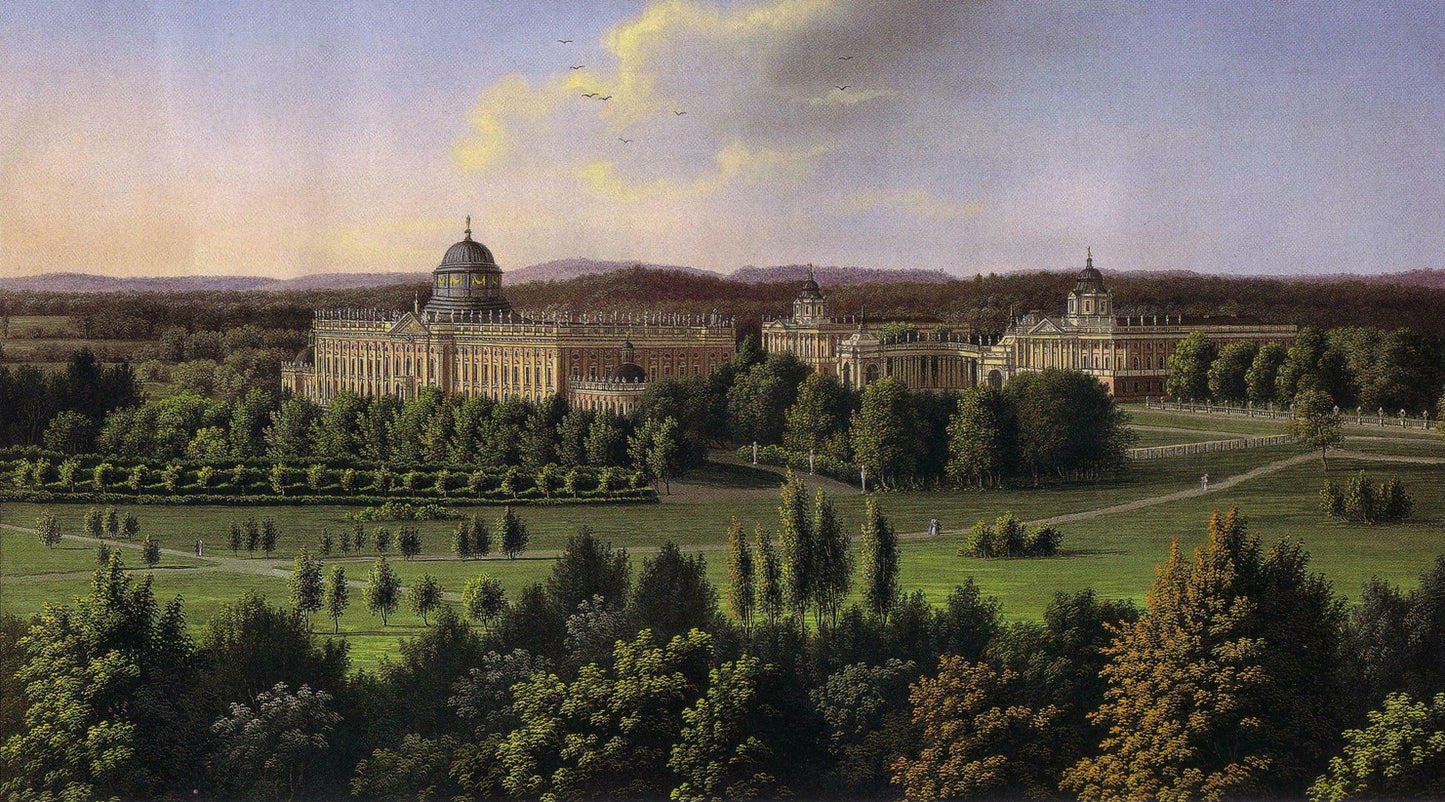 New Palace Sanssouci, vintage artwork by Wilhelm Barth, 12x8" (A4) Poster