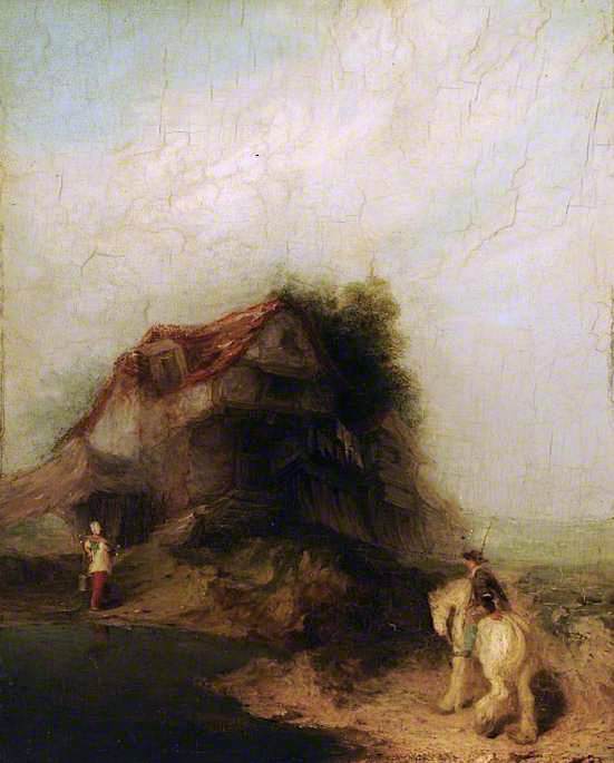 Farmhouse with a White Horse, vintage artwork by William Mulready, 12x8" (A4) Poster