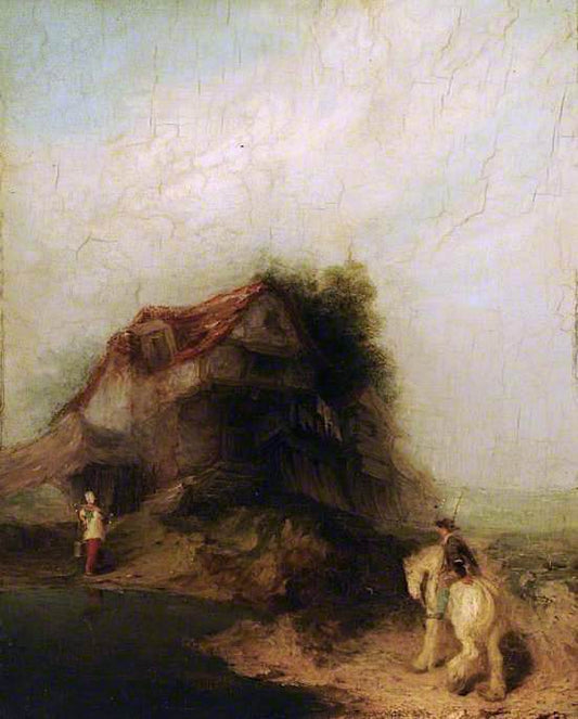 Farmhouse with a White Horse, vintage artwork by William Mulready, 12x8" (A4) Poster