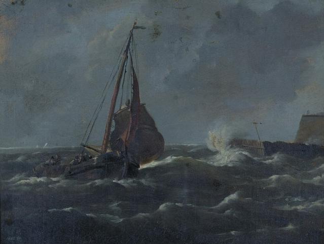 Fishing Boat Entering Harbour, vintage artwork by Jacob Jacobs, A3 (16x12") Poster Print