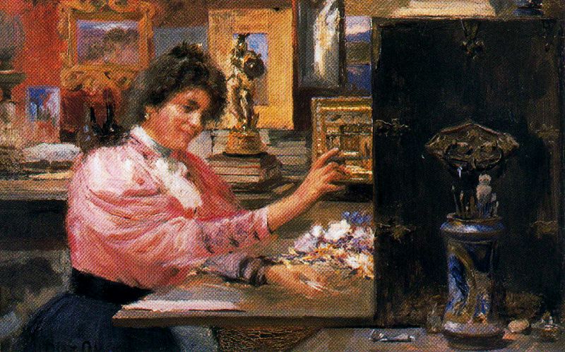 Mujer escribiendo by Ignacio Díaz Olano,A3(16x12")Poster