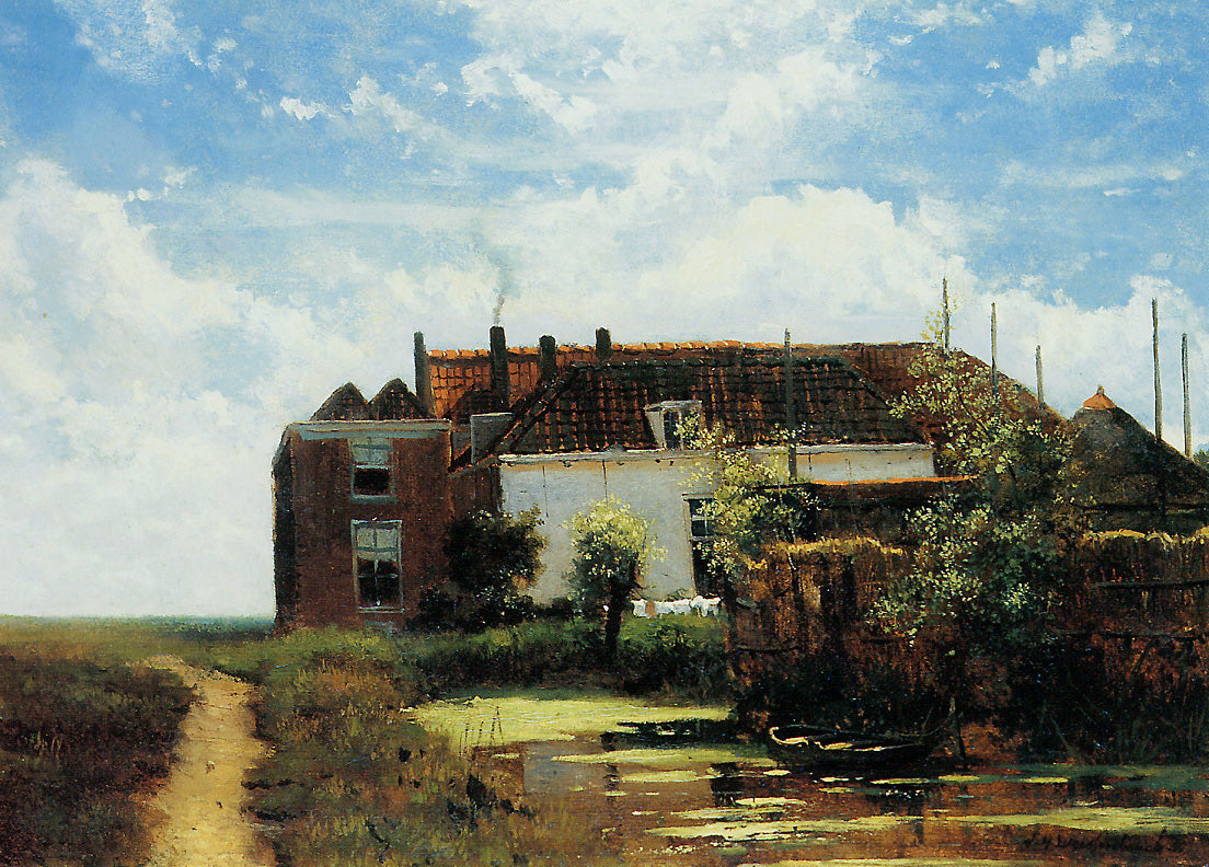 Farm beside canal in polder, vintage artwork by Johan Hendrik Weissenbruch, 12x8" (A4) Poster