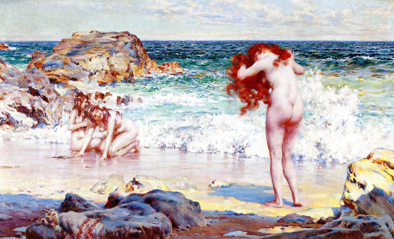 Bathers on the Beach of the Mediterranean, vintage artwork by William Blair Bruce, 12x8" (A4) Poster