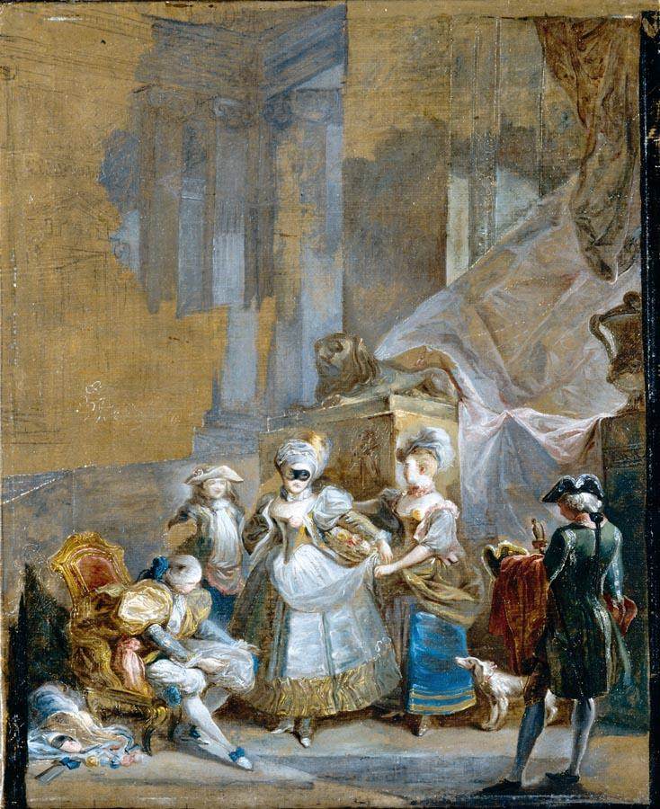Elegant Company Preparing for a Masked Ball, vintage artwork by Luis Paret y Alcazar, 12x8" (A4) Poster