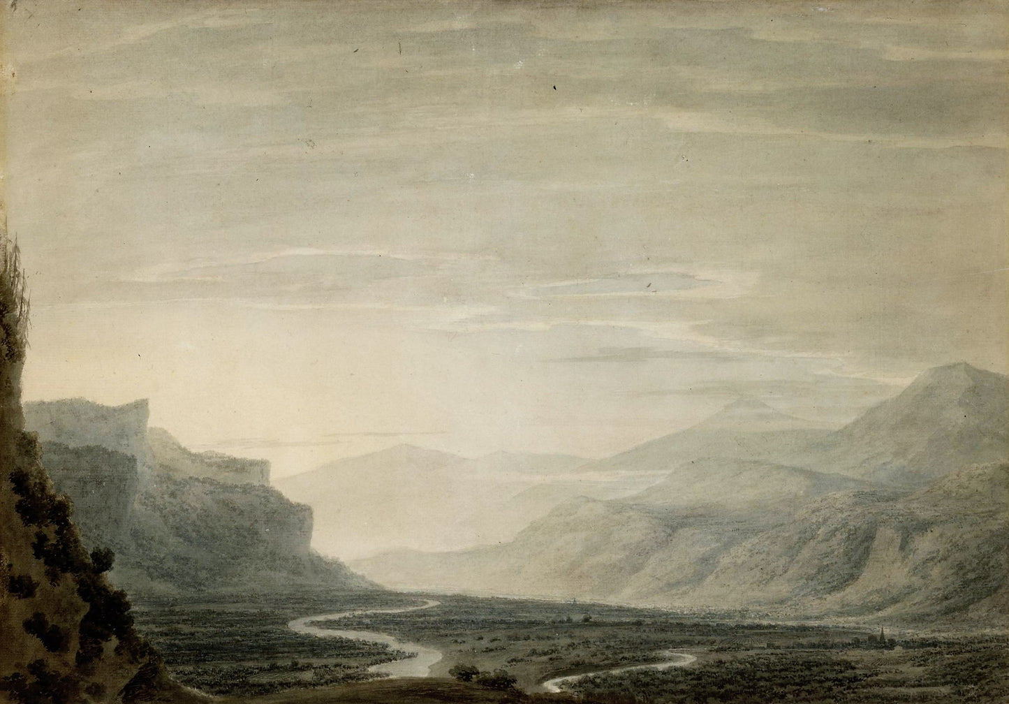Valley with Winding Streams, vintage artwork by John Robert Cozens, 12x8" (A4) Poster