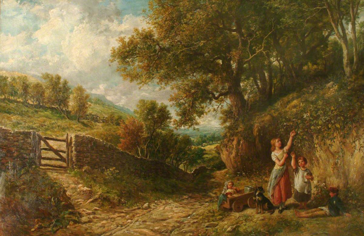Blackberrying, Isle of Man, vintage artwork by John Thomas Peele, 12x8" (A4) Poster