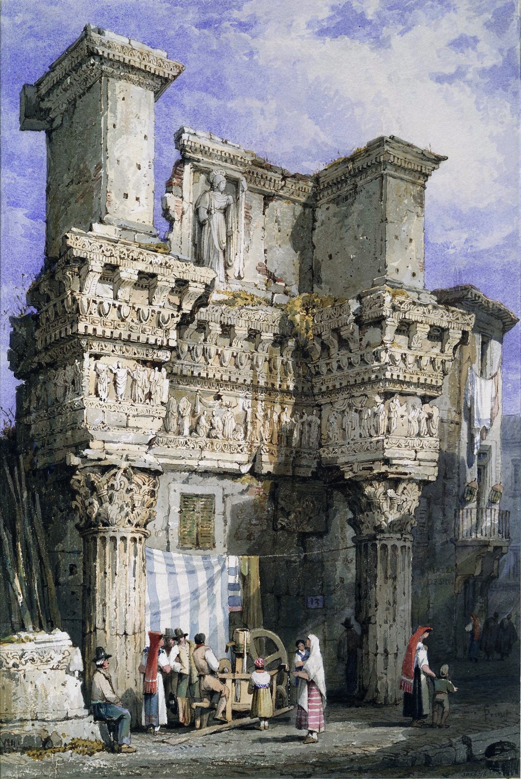 Forum of Nerva, Rome, vintage artwork by Samuel Prout, 12x8" (A4) Poster