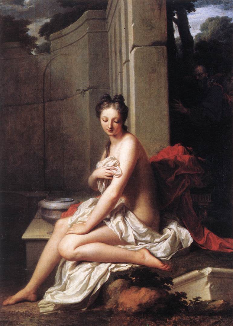 Susanna at the Bath, vintage artwork by Jean-Baptiste Santerre, 12x8" (A4) Poster