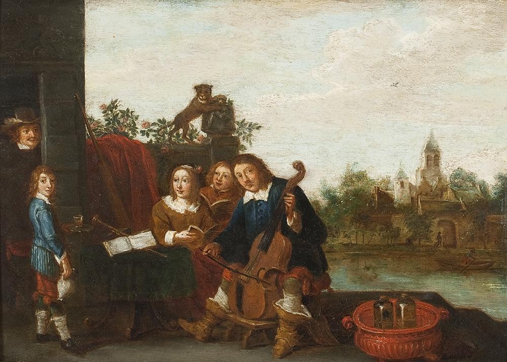 A family makes music, vintage artwork by Abraham Teniers, 12x8" (A4) Poster