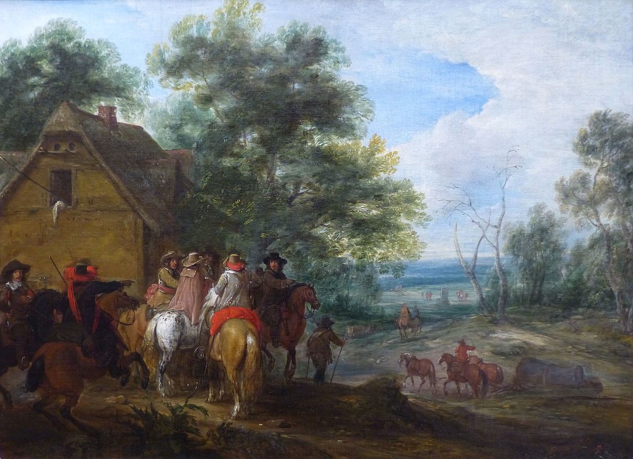 Halte de cavaliers, vintage artwork by Adam Frans van der Meulen, 12x8" (A4) Poster