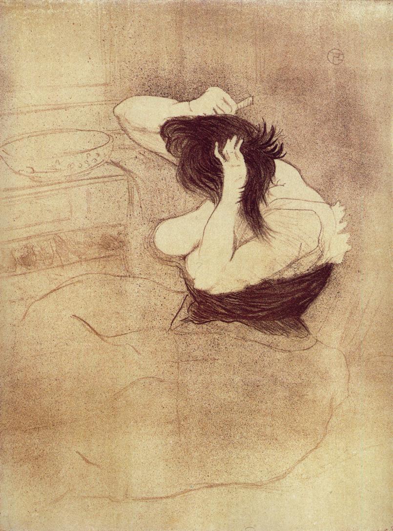 Elles: Woman Combing Her Hair, vintage artwork by Henri de Toulouse-Lautrec, 12x8" (A4) Poster