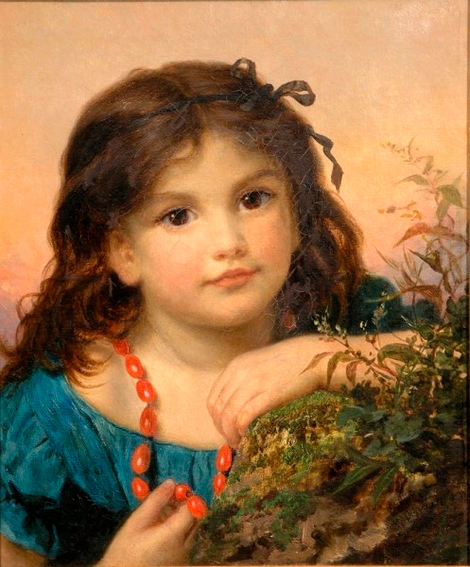 Portrait of a girl with a rosehip necklace, vintage artwork by Sophie Gengembre Anderson, 12x8" (A4) Poster