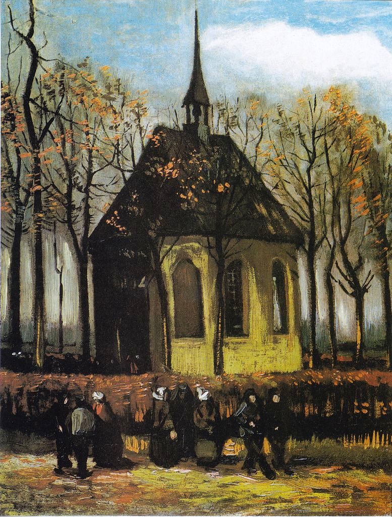 The Church of Nuenen with Churchgoers, vintage artwork by Vincent van Gogh, 12x8" (A4) Poster