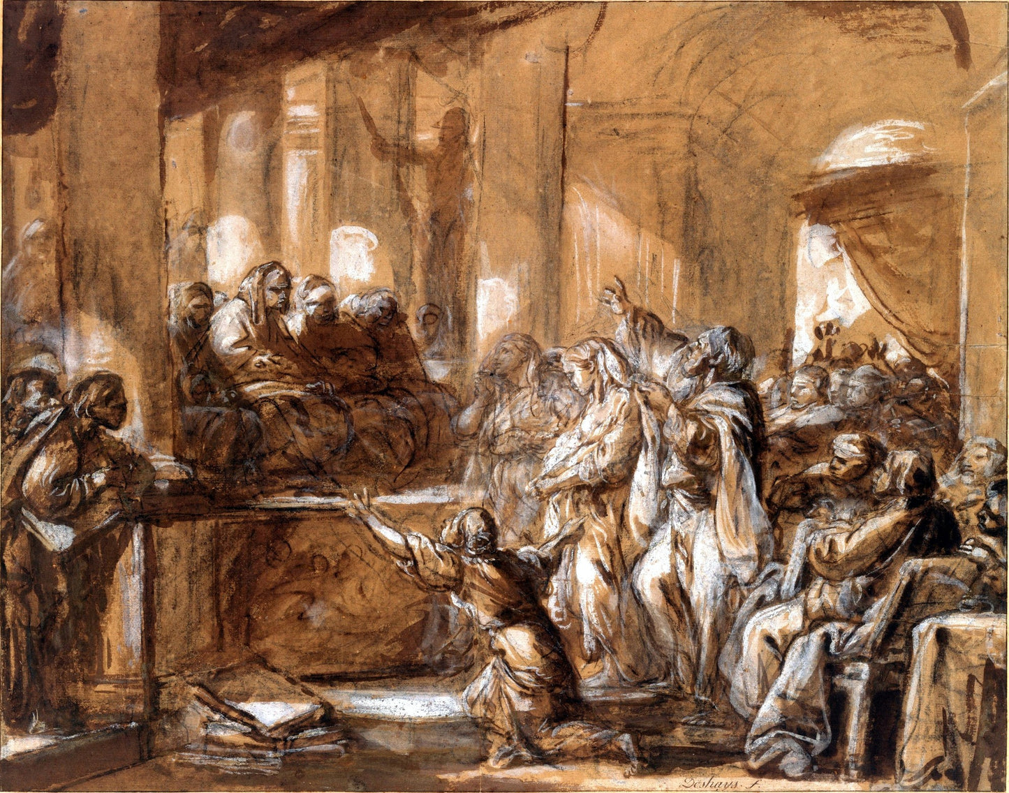 Phryne Before the Areopagus, vintage artwork by Jean-Baptiste Deshays de Colleville, 12x8" (A4) Poster