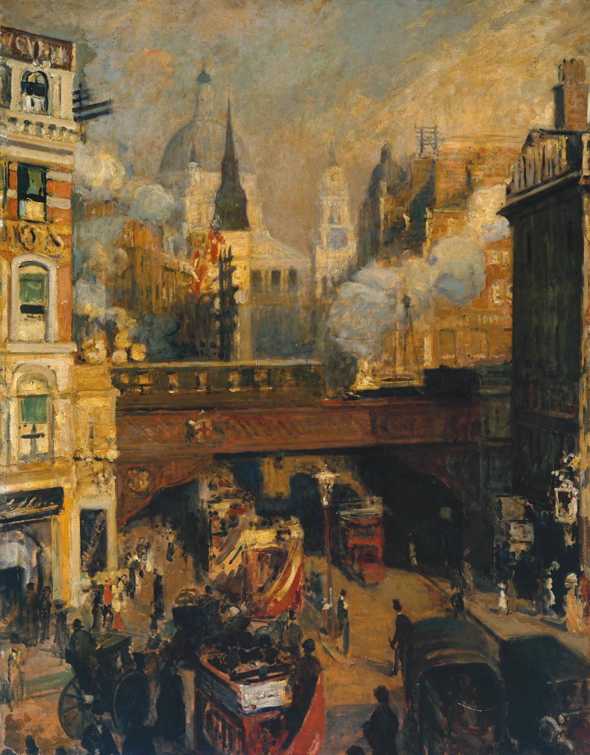 Ludgate Circus: Entrance to the City, vintage artwork by Jacques-Émile Blanche, 12x8" (A4) Poster