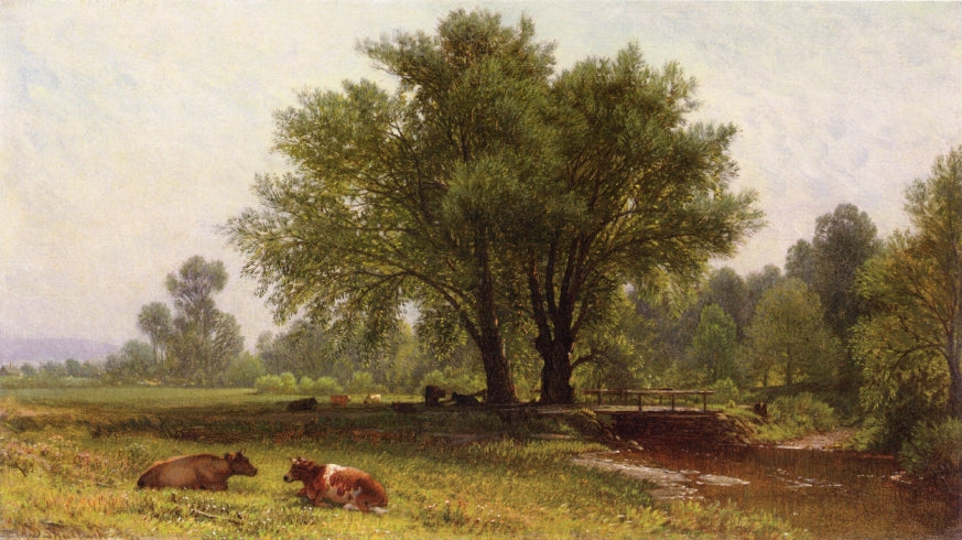 Cows in the Pasture, vintage artwork by Aaron Draper Shattuck, 12x8" (A4) Poster