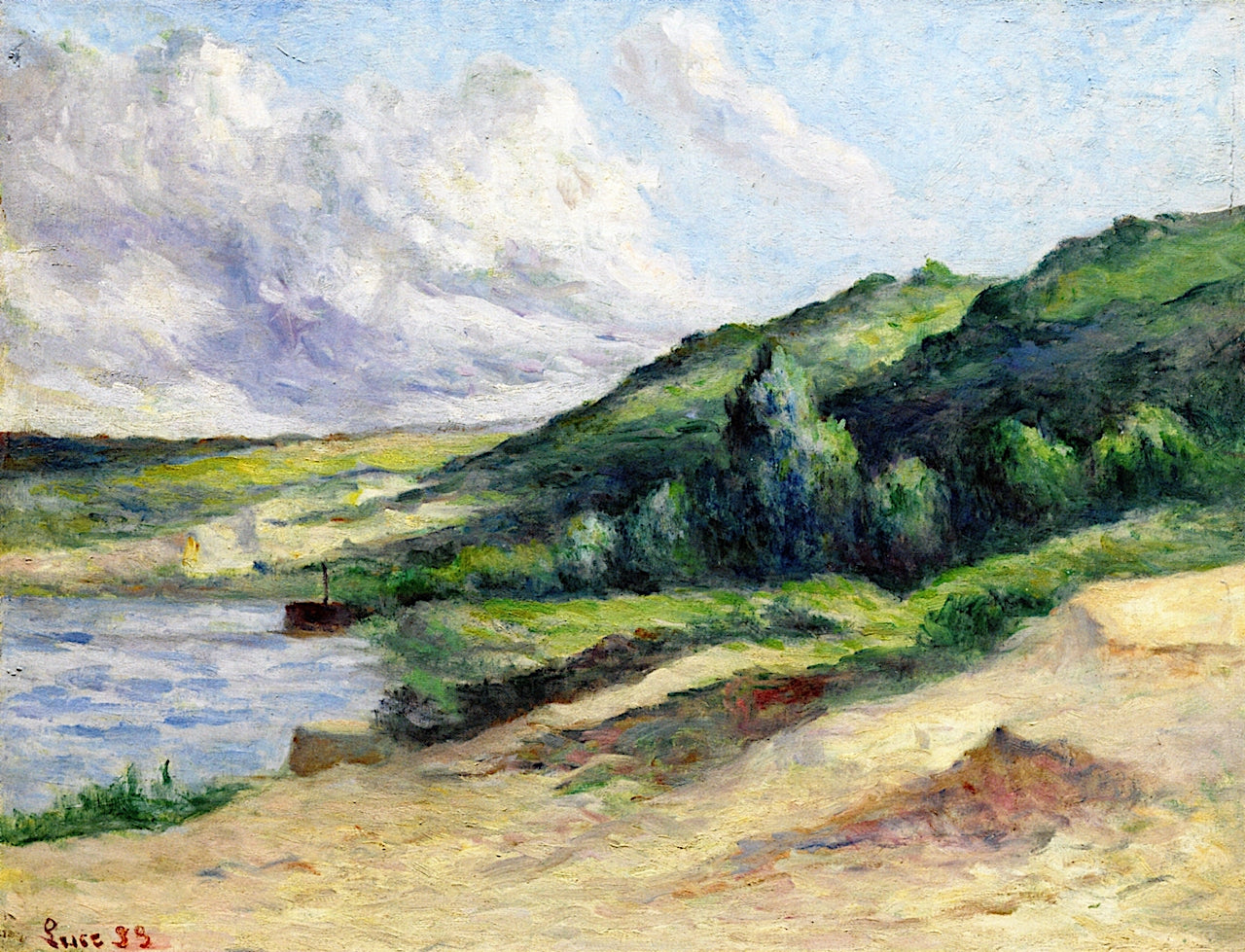 The Banks of the Seine at Rolleboise, vintage artwork by Maximilien Luce, 12x8" (A4) Poster