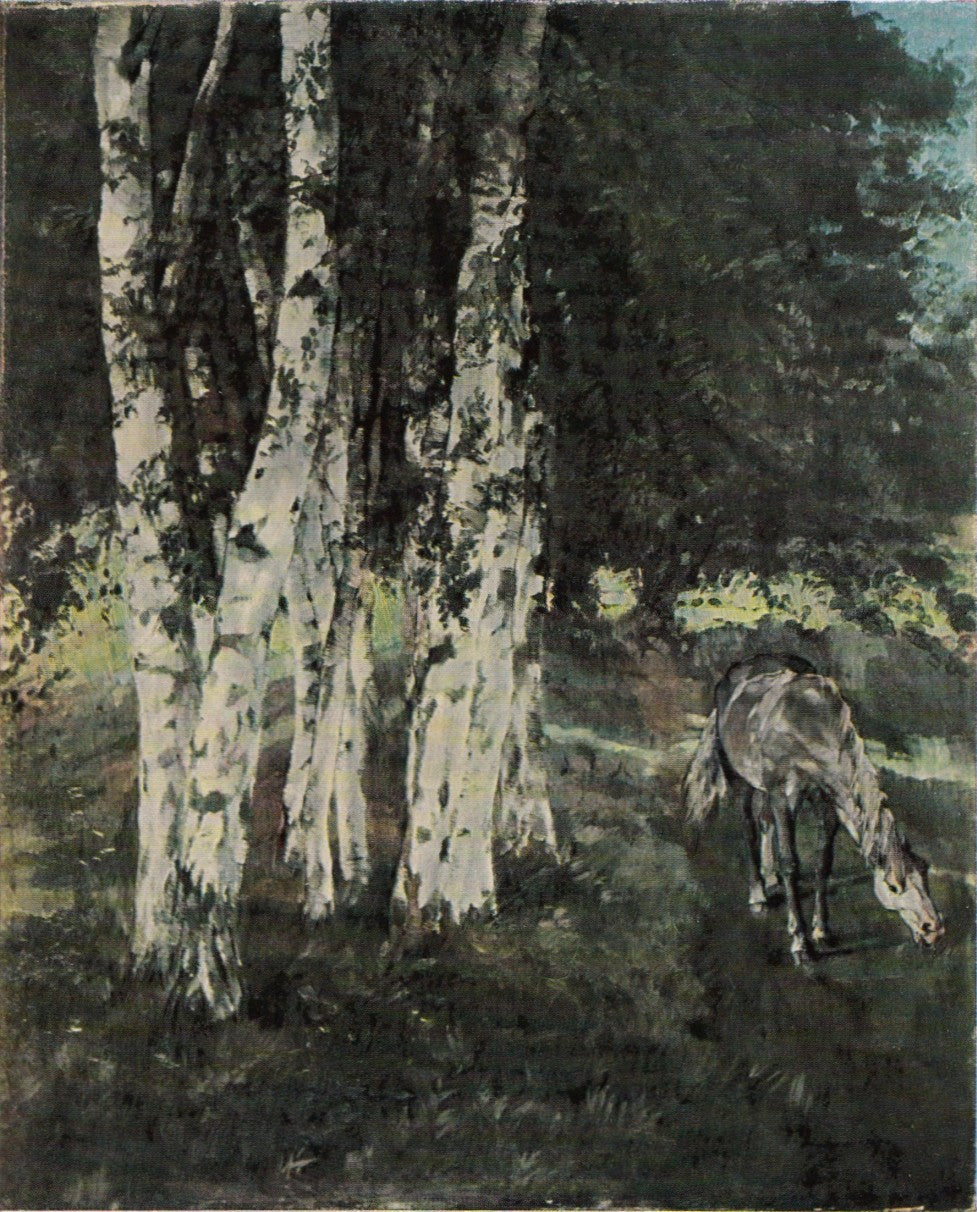 Birches with Horse by Wilhelm Trubner,A3(16x12")Poster