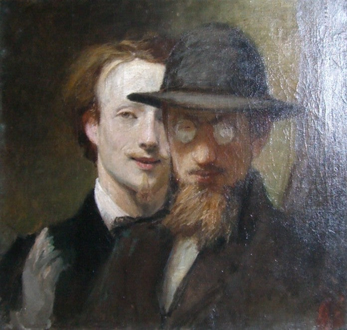 Selfportrait with Lenbach, vintage artwork by Hans von Marees, 12x8" (A4) Poster