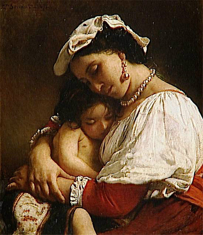 Italian Woman with Child, vintage artwork by Leon Joseph Florentin Bonnat, 12x8" (A4) Poster