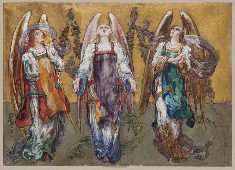 Angels Representing Adoration, Praise, Thanksgiving, and Love, vintage artwork by John La Farge, 12x8" (A4) Poster