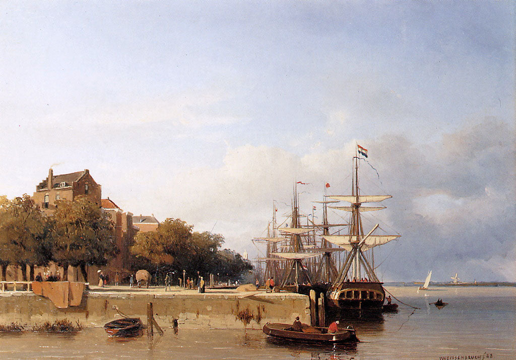 Ships on a quay, vintage artwork by Johan Hendrik Weissenbruch, 12x8" (A4) Poster