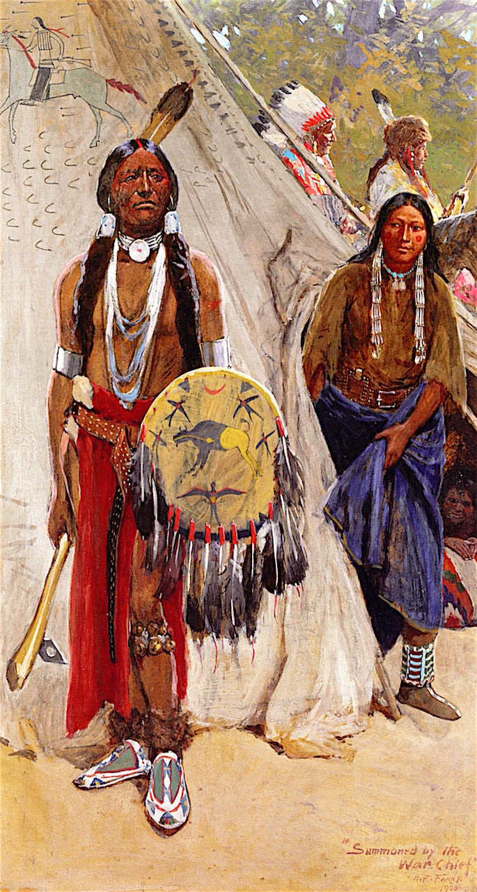 Summoned by the War Chief, vintage artwork by Henry F. Farny, 12x8" (A4) Poster