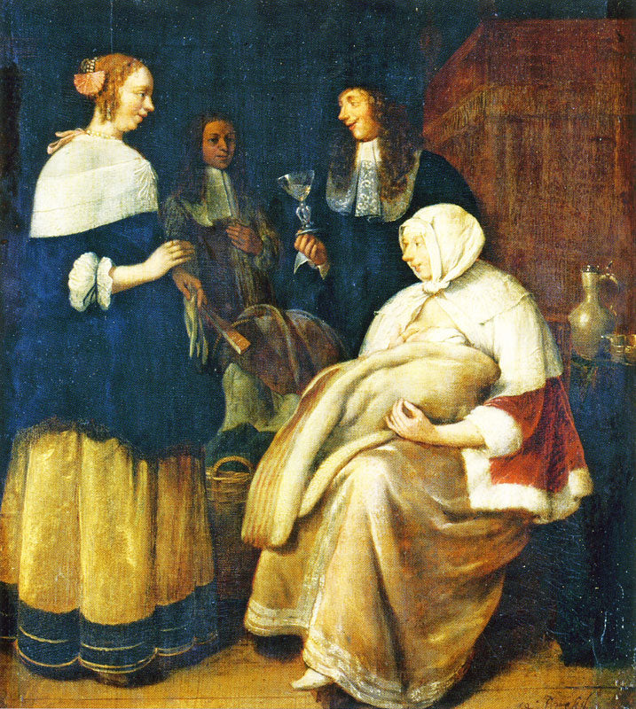 The Maternity Visit, vintage artwork by Quiringh van Brekelenkam, 12x8" (A4) Poster