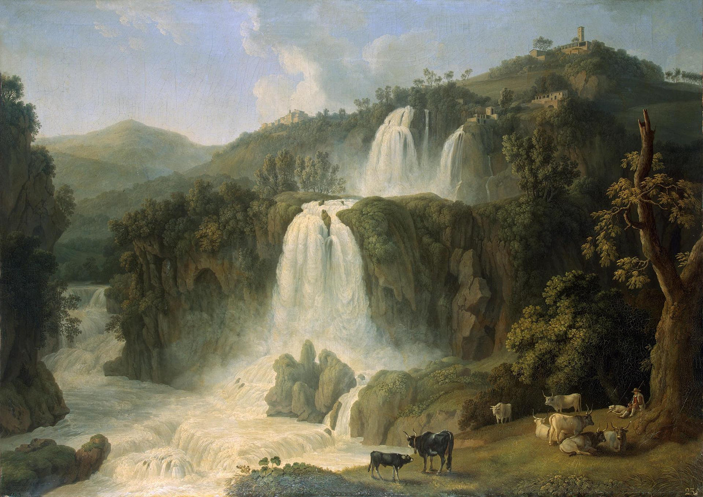 Great Cascades at Tivoli, vintage artwork by Jakob Philipp Hackert, 12x8" (A4) Poster