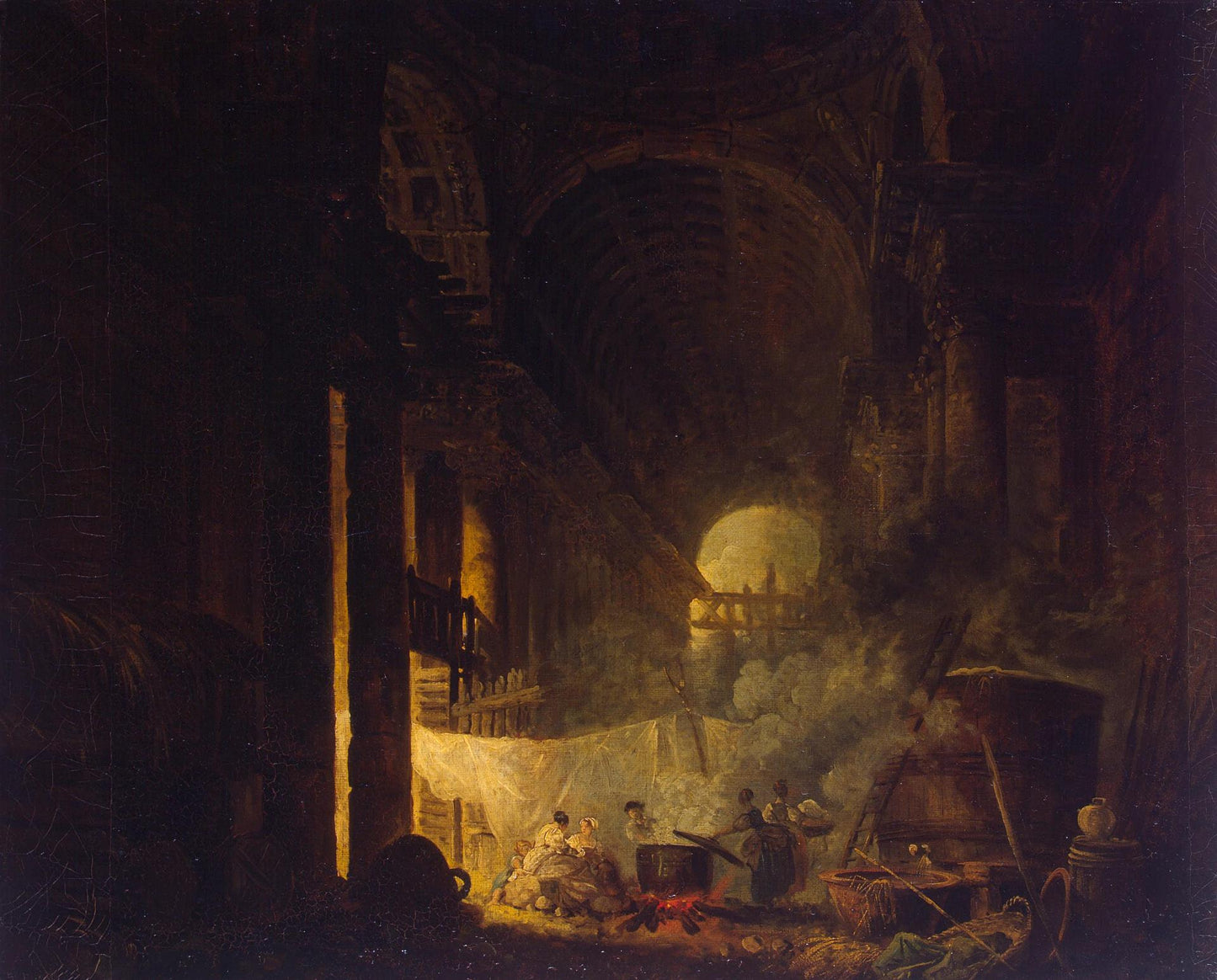 Laundresses in the Ruins, vintage artwork by Hubert Robert, 12x8" (A4) Poster