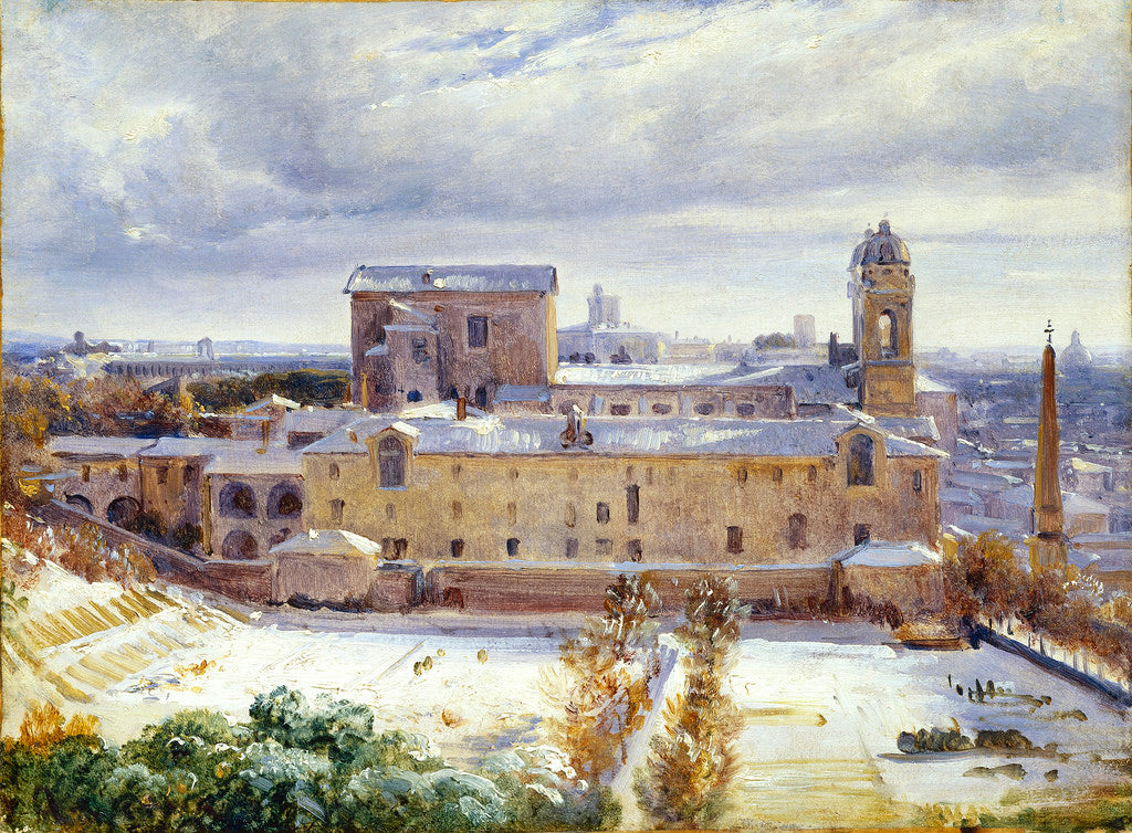 Santa Trinità dei Monti in the Snow, vintage artwork by Andre Giroux, A3 (16x12") Poster Print