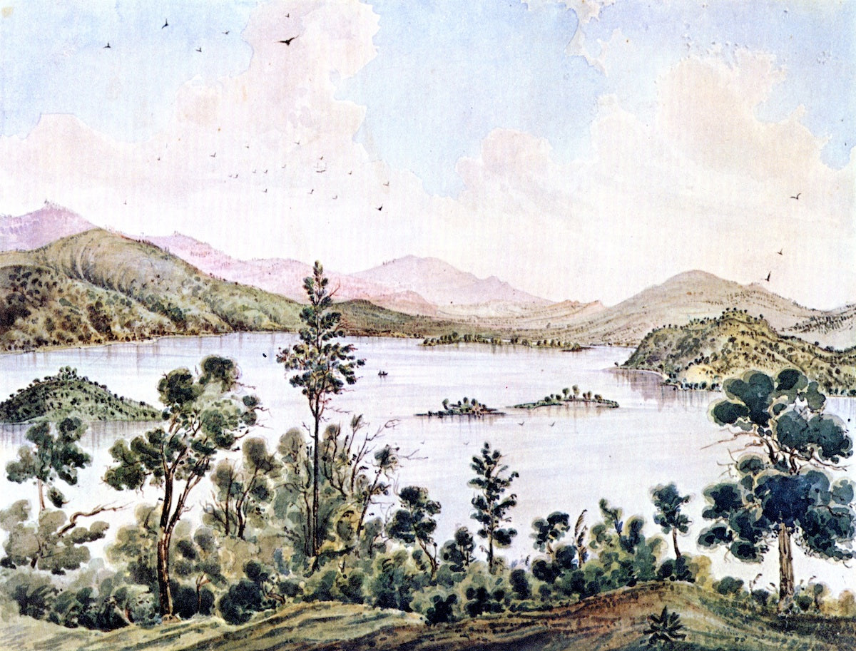 View from Foot of Mt. Conoktai near Clear Lake, California, vintage artwork by James Madison Alden, 12x8" (A4) Poster