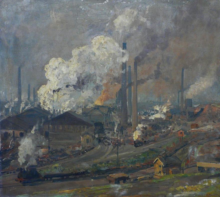 Steel Plant Hermannshütte in Hoerde (Hüttenwerk Hermannshütte in Hoerde), vintage artwork by Eugen Felix Prosper Bracht, 12x8" (A4) Poster