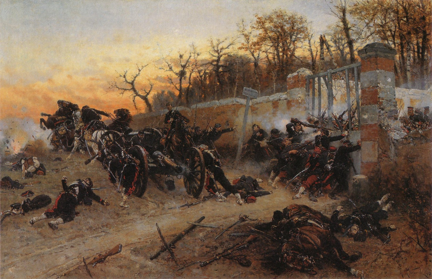 Defence of Longboyau's gate, château of Buzenval, on Oktober 21st 1870, vintage artwork by Alphonse-Marie-Adolphe de Neuville, 12x8" (A4) Poster