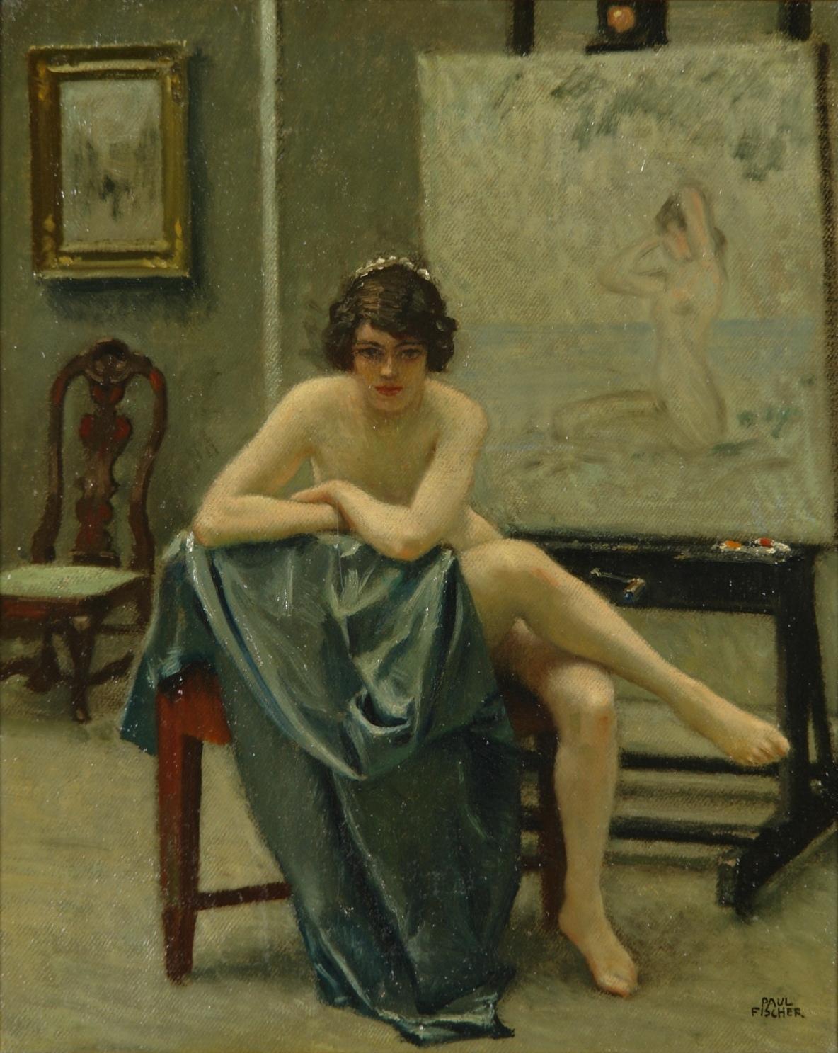 Seated model in the artist's studio by Paul-Gustave Fischer,A3(16x12")Poster