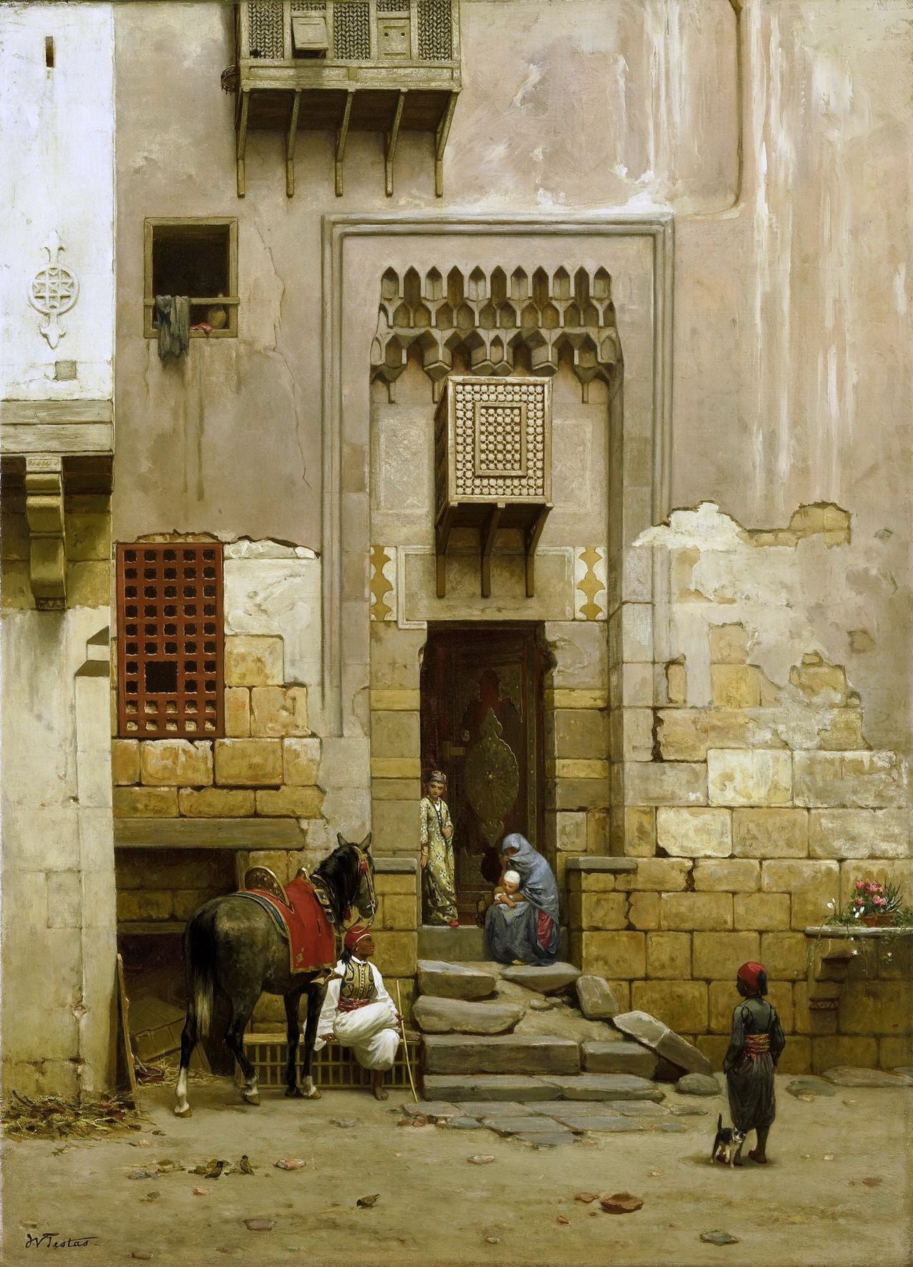 Courtyard of a house in Cairo, vintage artwork by Willem de Famars Testas, 12x8" (A4) Poster